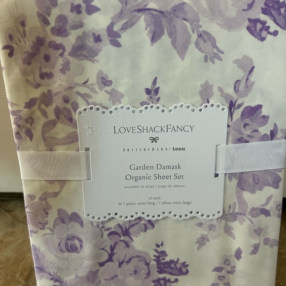 LoveShackFancy Pottery Barn Garden Damask Lavender Sheet Set Twin XL NEW - Picture 5 of 7